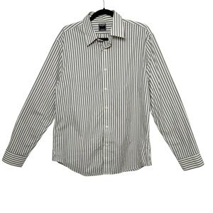 Todd Snyder gray striped button up long sleeve shirt size large cotton poplin